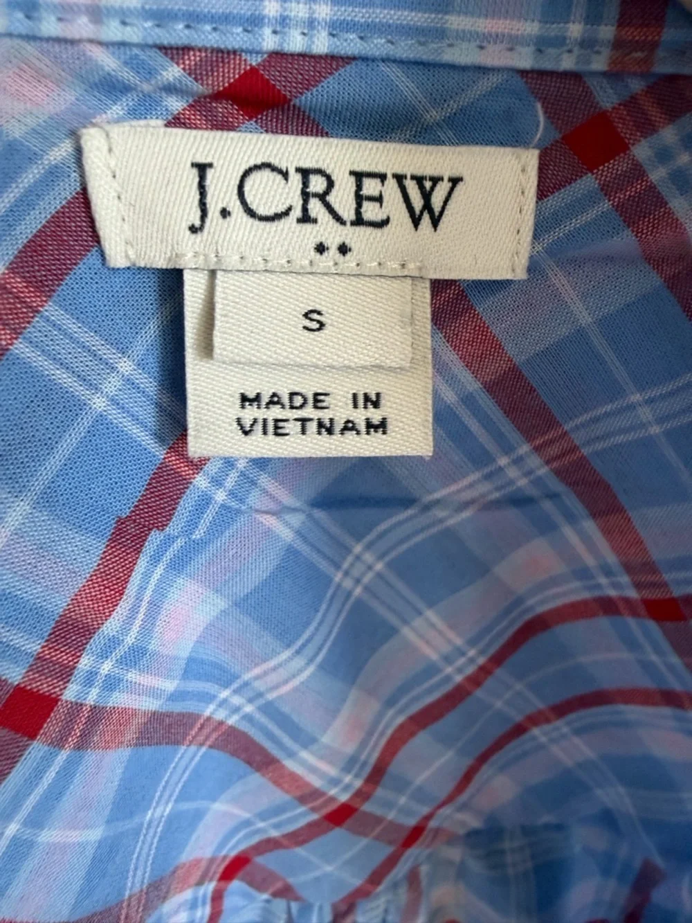 J. Crew | Light Blue and Red Plaid Button-Down Cotton Shirt | tie front | S